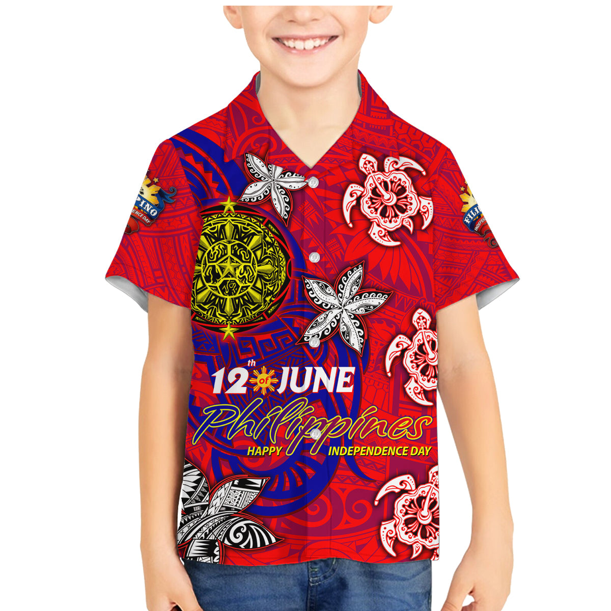 Personalized Philippines 12 June Independence Day Family Matching Mermaid Dress and Hawaiian Shirt Polynesian Turtle Plumeria