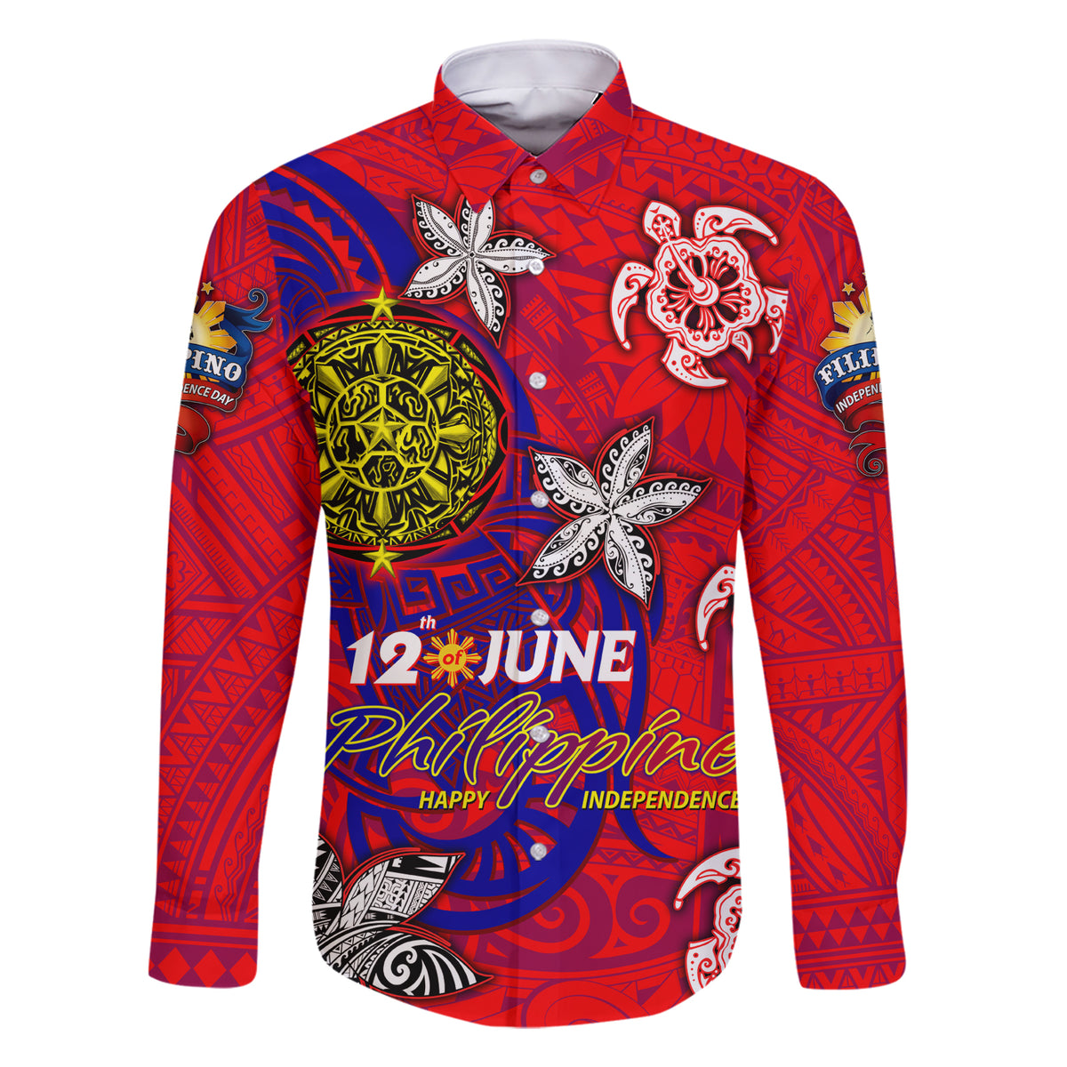 Personalized Philippines 12 June Independence Day Family Matching Short Sleeve Bodycon Dress and Hawaiian Shirt Polynesian Turtle Plumeria