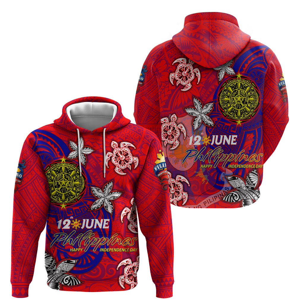 Personalized Philippines 12 June Independence Day Hoodie Polynesian Turtle Plumeria DT02 - Polynesian Pride