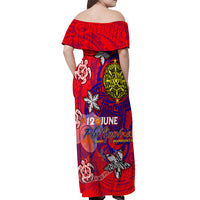 Personalized Philippines 12 June Independence Day Off Shoulder Maxi Dress Polynesian Turtle Plumeria DT02 - Polynesian Pride