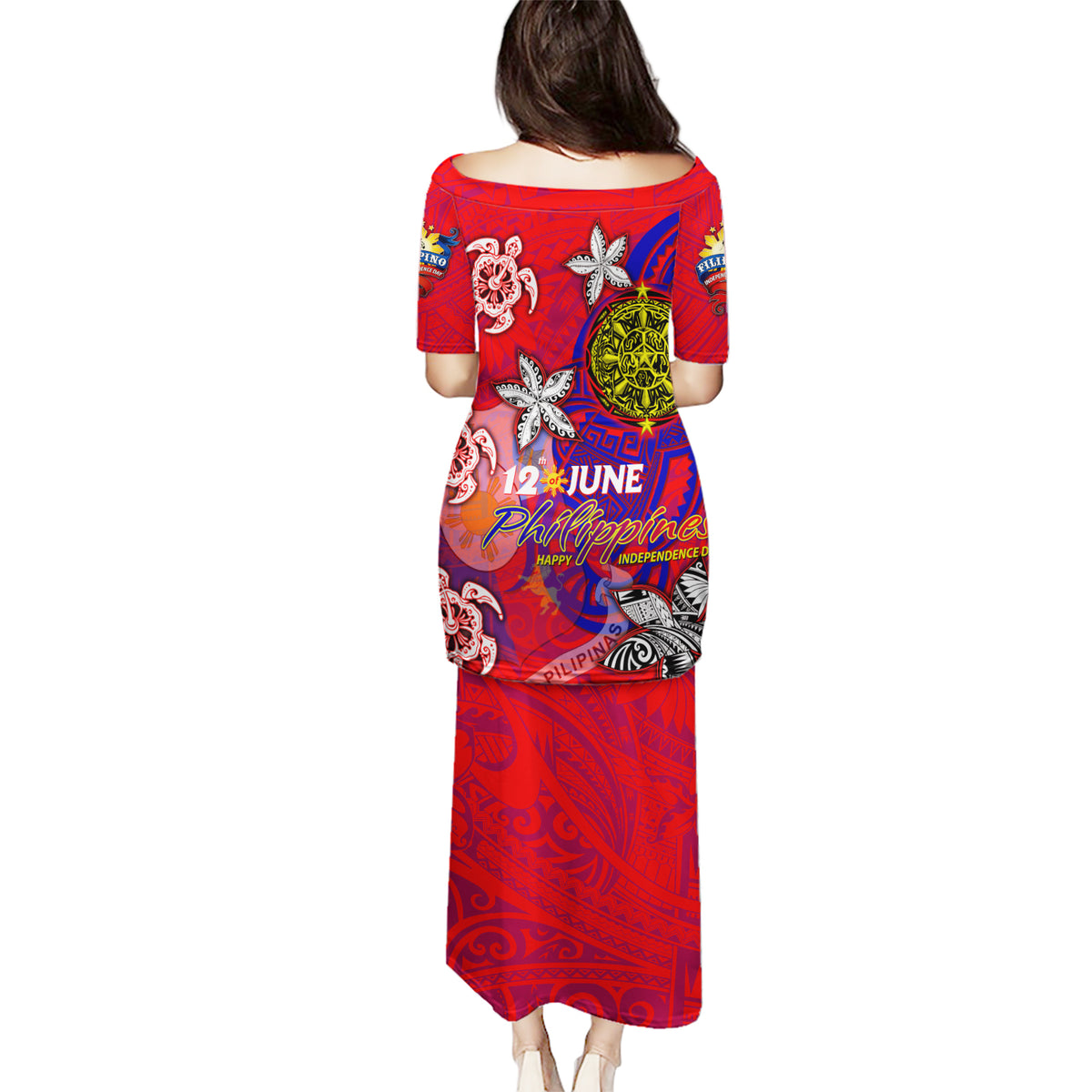 Personalized Philippines 12 June Independence Day Puletasi Polynesian Turtle Plumeria