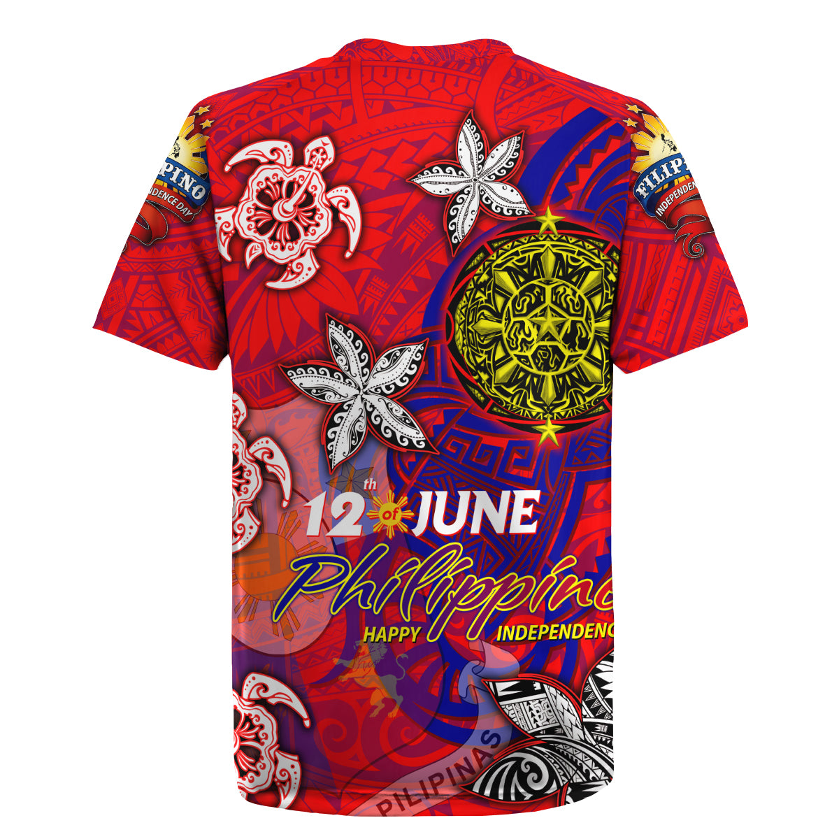 Personalized Philippines 12 June Independence Day Rugby Jersey Polynesian Turtle Plumeria