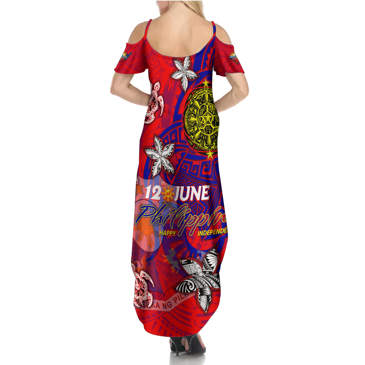 Personalized Philippines 12 June Independence Day Summer Maxi Dress Polynesian Turtle Plumeria