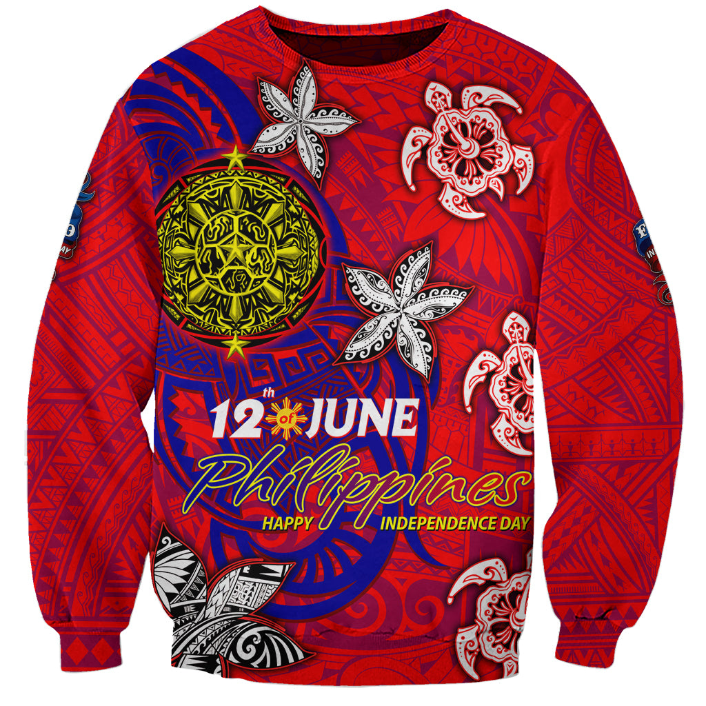 Personalized Philippines 12 June Independence Day Sweatshirt Polynesian Turtle Plumeria DT02 Unisex Red - Polynesian Pride