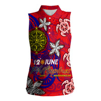 Personalized Philippines 12 June Independence Day Women Sleeveless Polo Shirt Polynesian Turtle Plumeria DT02 Female Red - Polynesian Pride