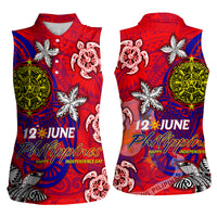 Personalized Philippines 12 June Independence Day Women Sleeveless Polo Shirt Polynesian Turtle Plumeria DT02 - Polynesian Pride