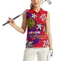 Personalized Philippines 12 June Independence Day Women Sleeveless Polo Shirt Polynesian Turtle Plumeria DT02 - Polynesian Pride