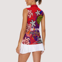 Personalized Philippines 12 June Independence Day Women Sleeveless Polo Shirt Polynesian Turtle Plumeria DT02 - Polynesian Pride