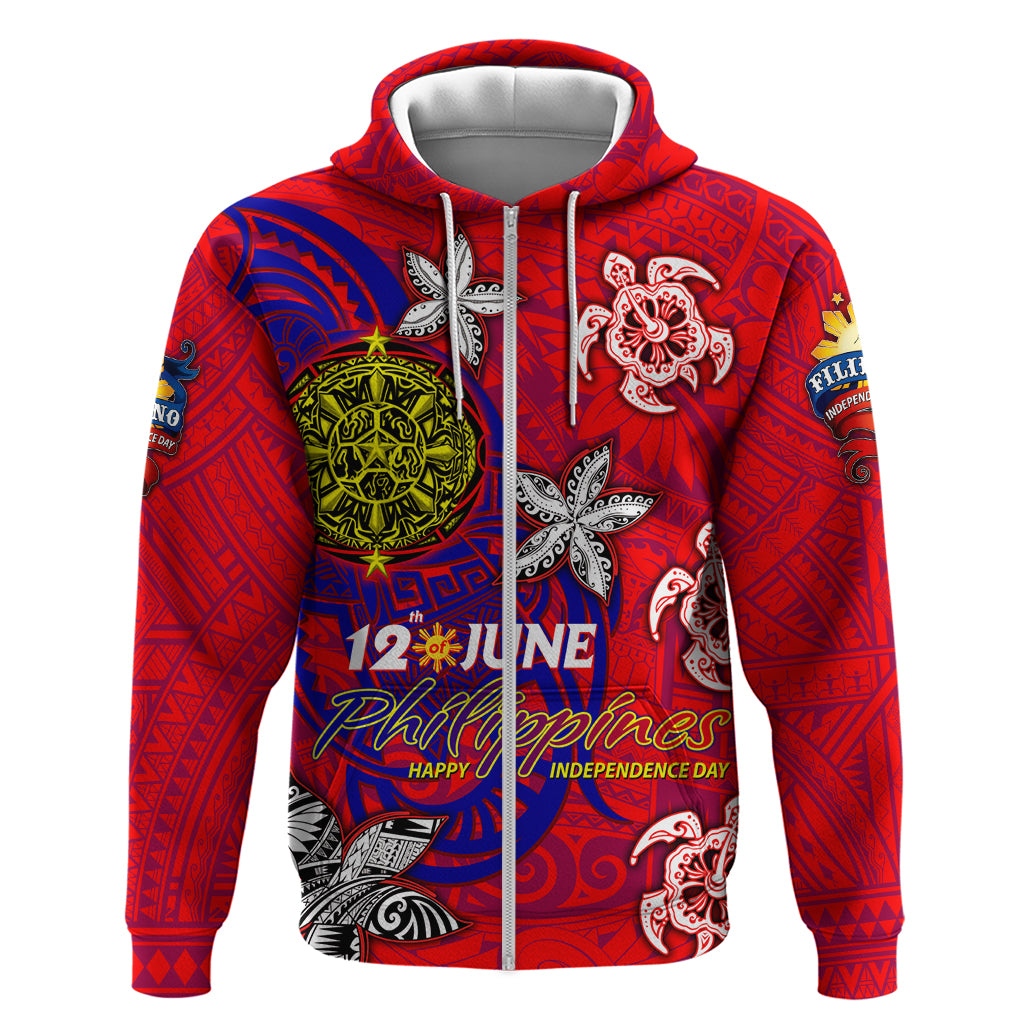 Personalized Philippines 12 June Independence Day Zip Hoodie Polynesian Turtle Plumeria DT02 Zip Hoodie Red - Polynesian Pride