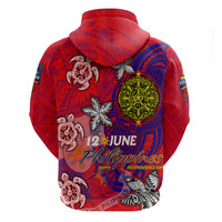 Personalized Philippines 12 June Independence Day Zip Hoodie Polynesian Turtle Plumeria DT02 - Polynesian Pride