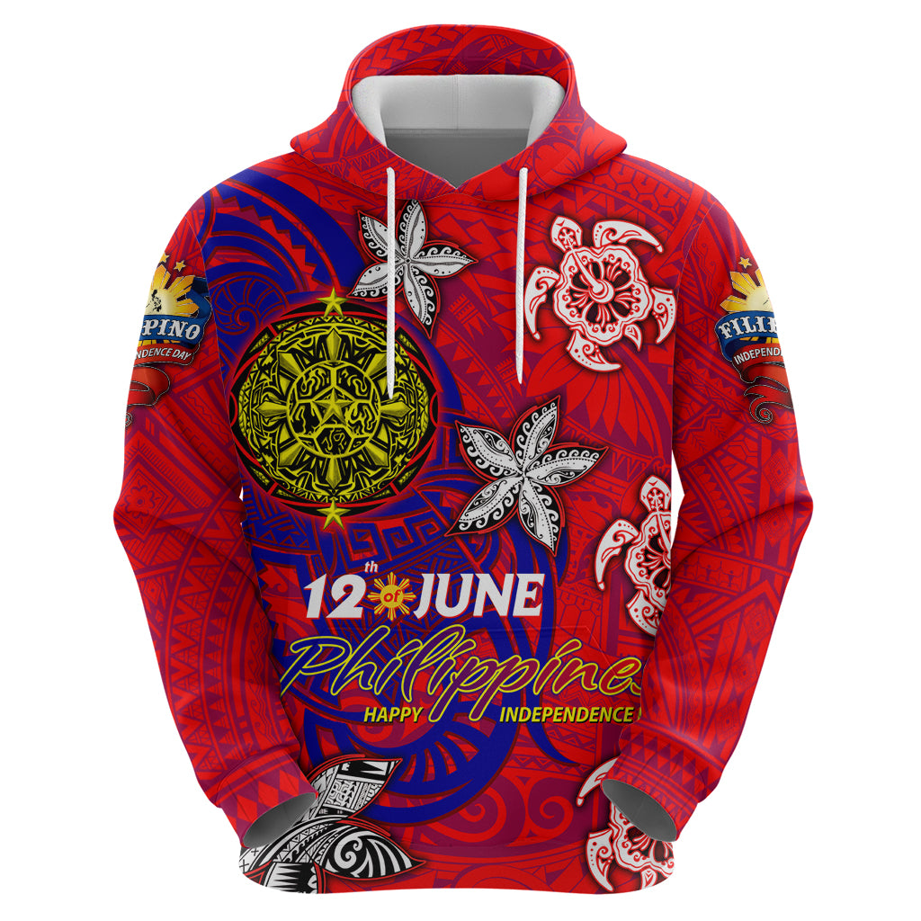 Personalized Philippines 12 June Independence Day Zip Hoodie Polynesian Turtle Plumeria DT02 - Polynesian Pride