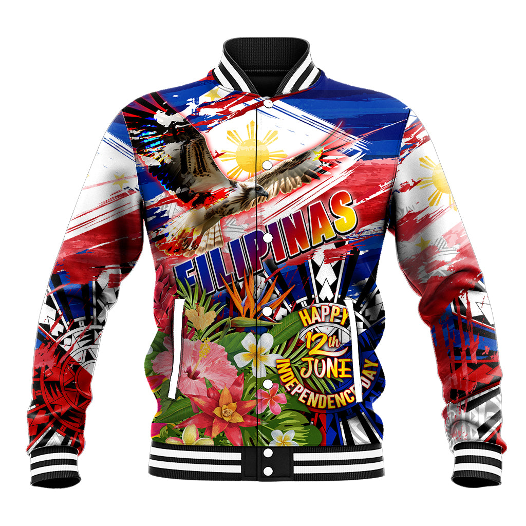Personalized Philippines Independence Day Baseball Jacket Polynesia Filipinas Eagle Hibiscus DT02 Unisex Blue - Polynesian Pride