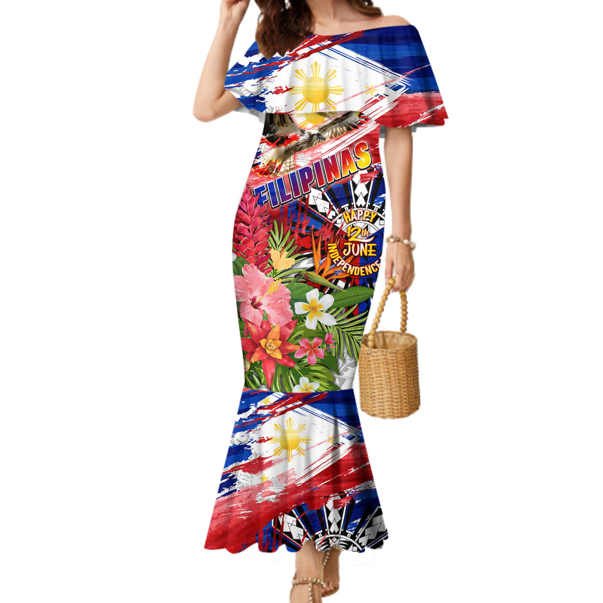 Personalized Philippines Independence Day Family Matching Mermaid Dress and Hawaiian Shirt Polynesia Filipinas Eagle Hibiscus