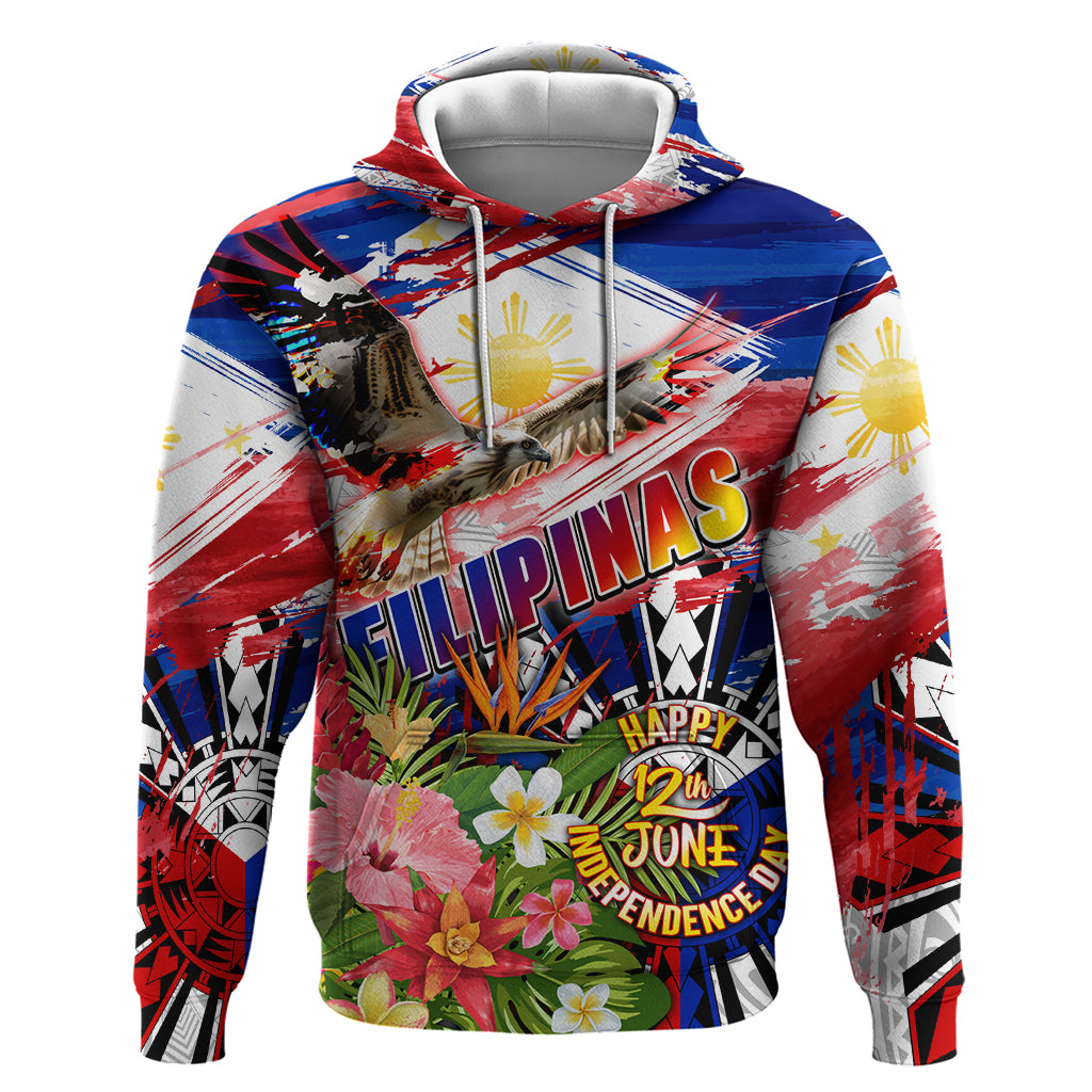 Personalized Philippines Independence Day Hoodie Polynesia Filipinas Eagle Hibiscus DT02 Pullover Hoodie Blue - Polynesian Pride