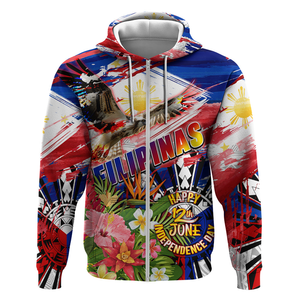 Personalized Philippines Independence Day Hoodie Polynesia Filipinas Eagle Hibiscus DT02 Zip Hoodie Blue - Polynesian Pride