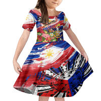 Personalized Philippines Independence Day Kid Short Sleeve Dress Polynesia Filipinas Eagle Hibiscus DT02 KID Blue - Polynesian Pride