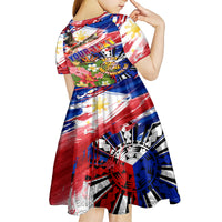 Personalized Philippines Independence Day Kid Short Sleeve Dress Polynesia Filipinas Eagle Hibiscus DT02 - Polynesian Pride