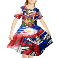 Personalized Philippines Independence Day Kid Short Sleeve Dress Polynesia Filipinas Eagle Hibiscus DT02 - Polynesian Pride