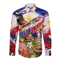 Personalized Philippines Independence Day Long Sleeve Button Shirt Polynesia Filipinas Eagle Hibiscus