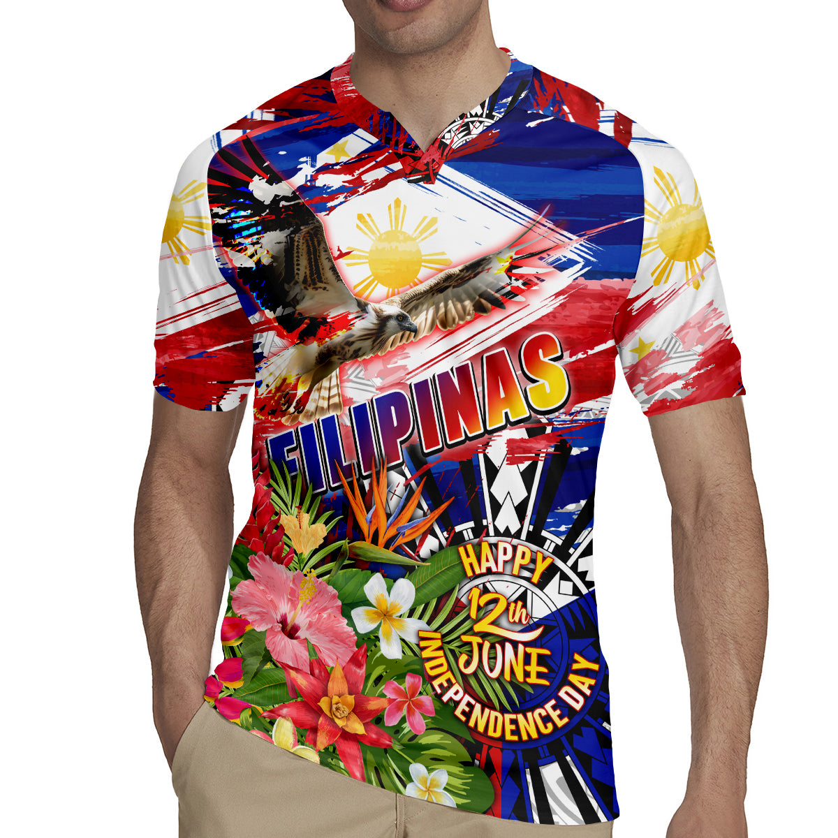 Personalized Philippines Independence Day Rugby Jersey Polynesia Filipinas Eagle Hibiscus