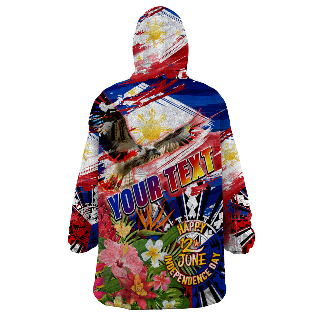 Personalized Philippines Independence Day Wearable Blanket Hoodie Polynesia Filipinas Eagle Hibiscus