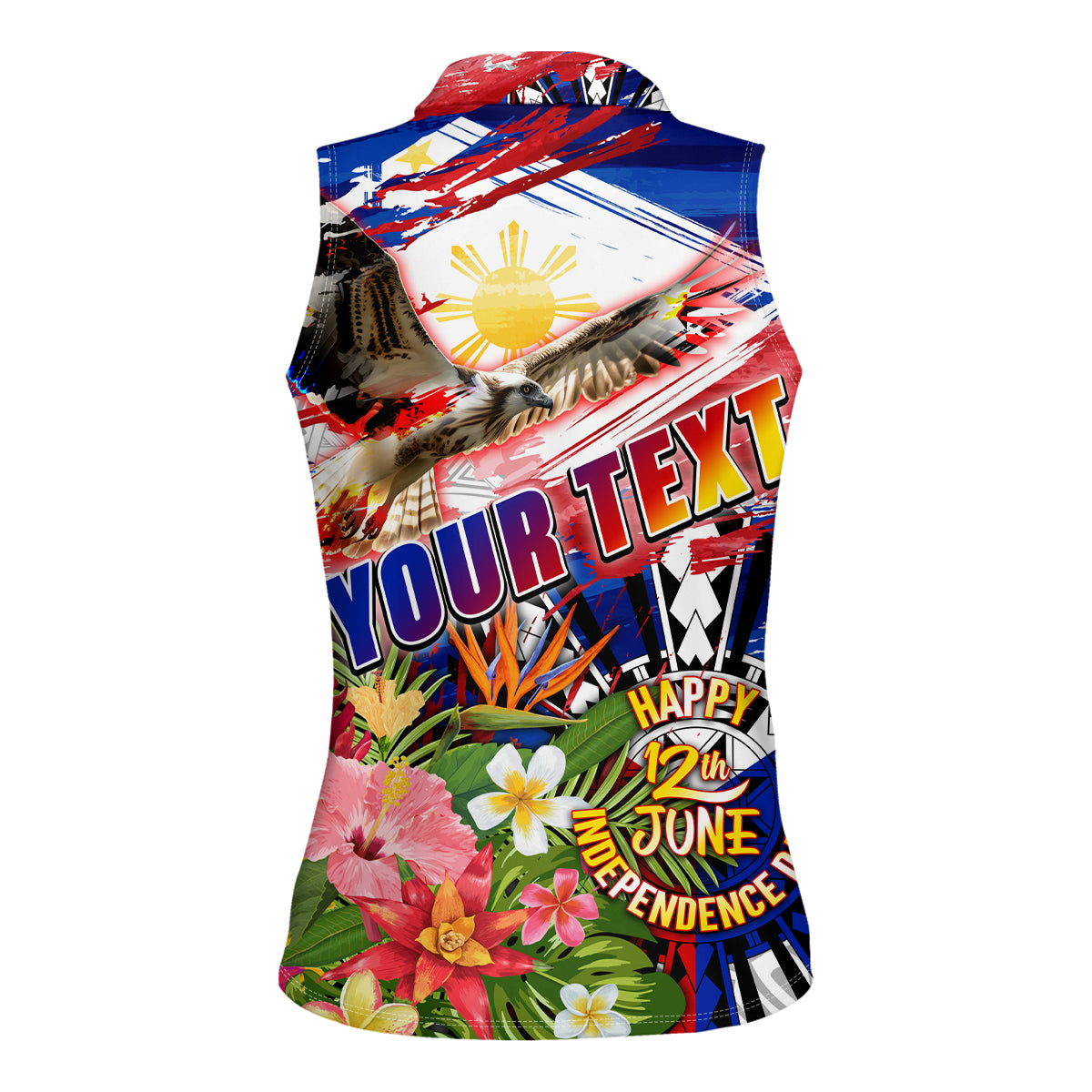 Personalized Philippines Independence Day Women Sleeveless Polo Shirt Polynesia Filipinas Eagle Hibiscus DT02 - Polynesian Pride