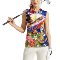 Personalized Philippines Independence Day Women Sleeveless Polo Shirt Polynesia Filipinas Eagle Hibiscus DT02 - Polynesian Pride