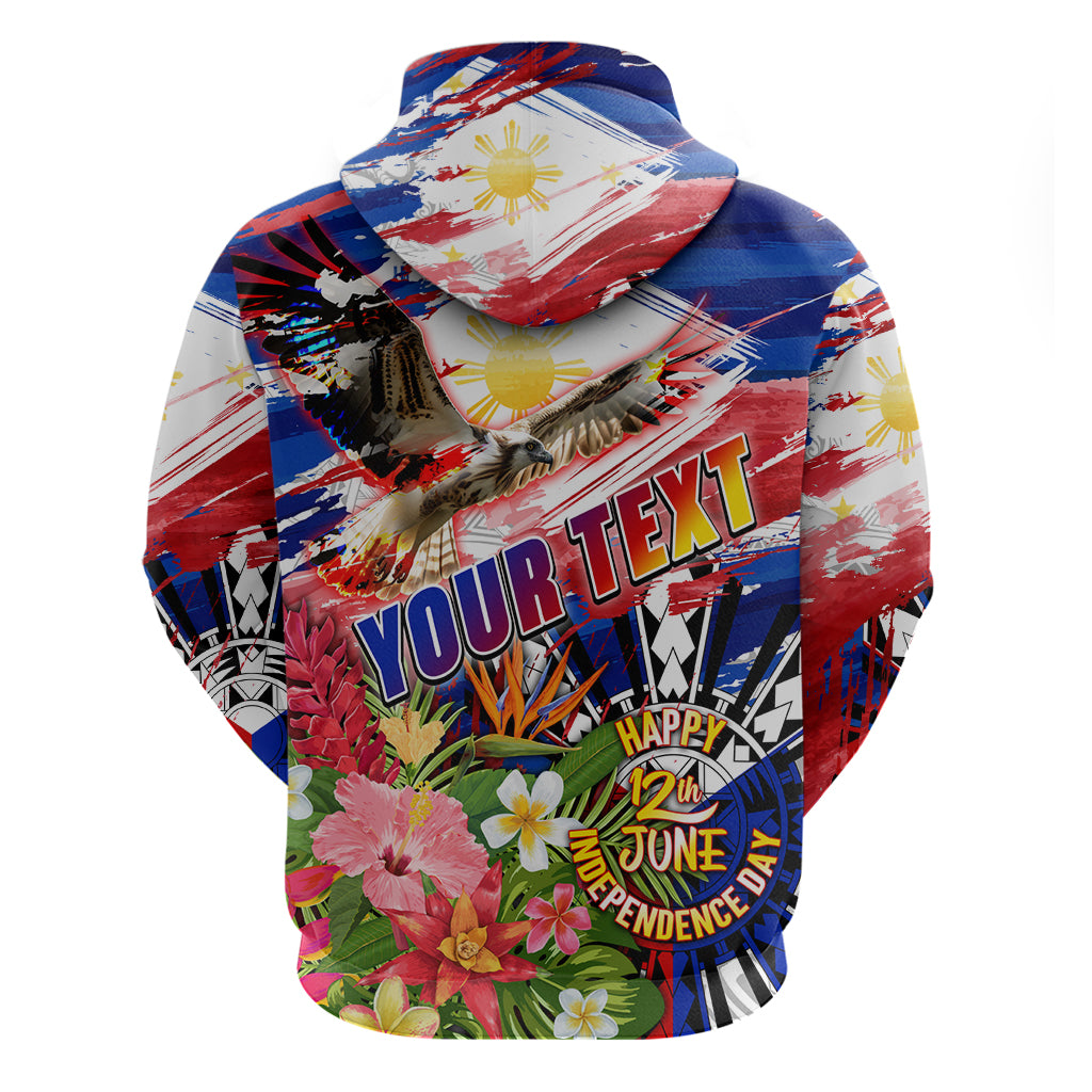 Personalized Philippines Independence Day Zip Hoodie Polynesia Filipinas Eagle Hibiscus