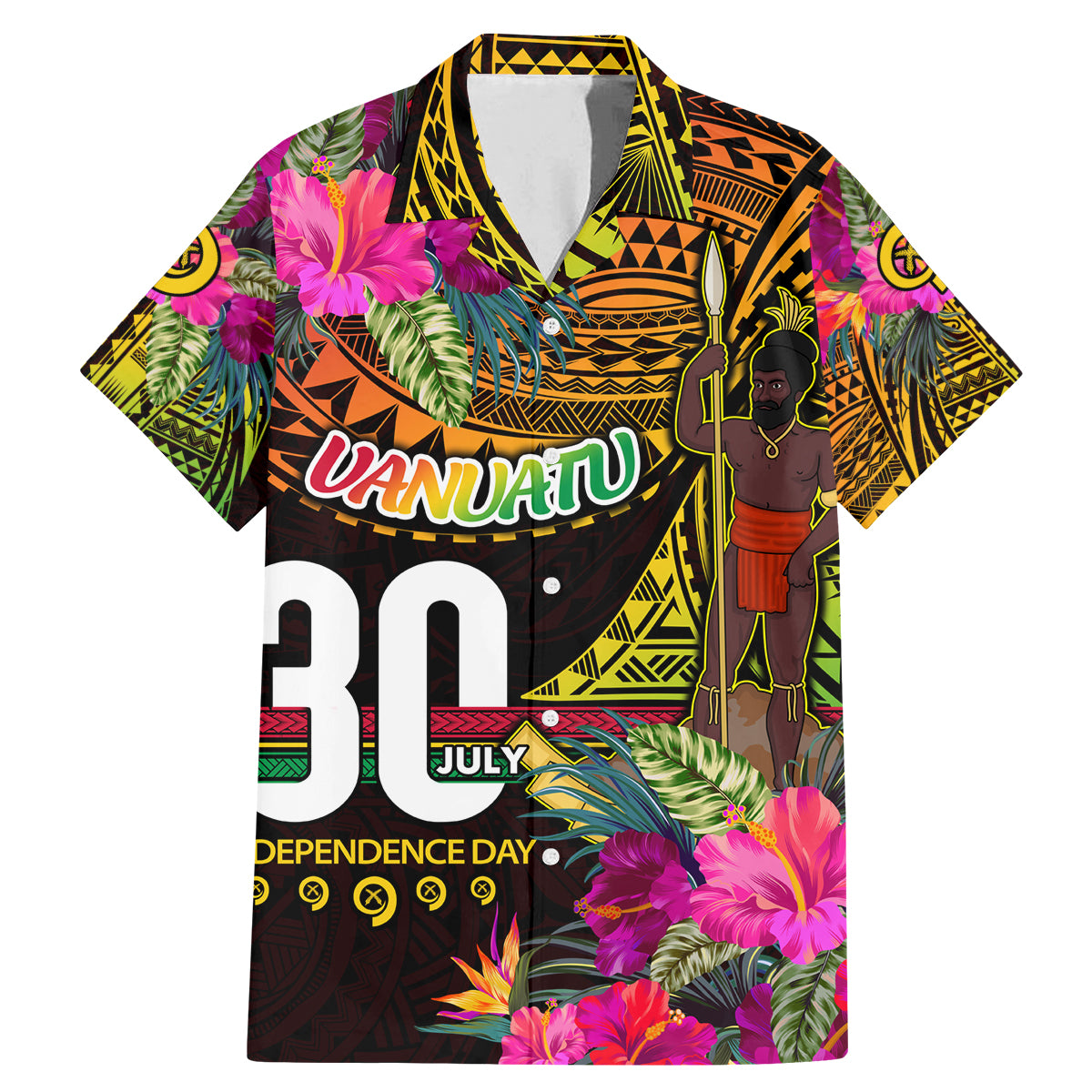 Personalised Vanuatu Independence Day 30 July Family Matching Mermaid Dress and Hawaiian Shirt Hibiscus Polynesian Pattern
