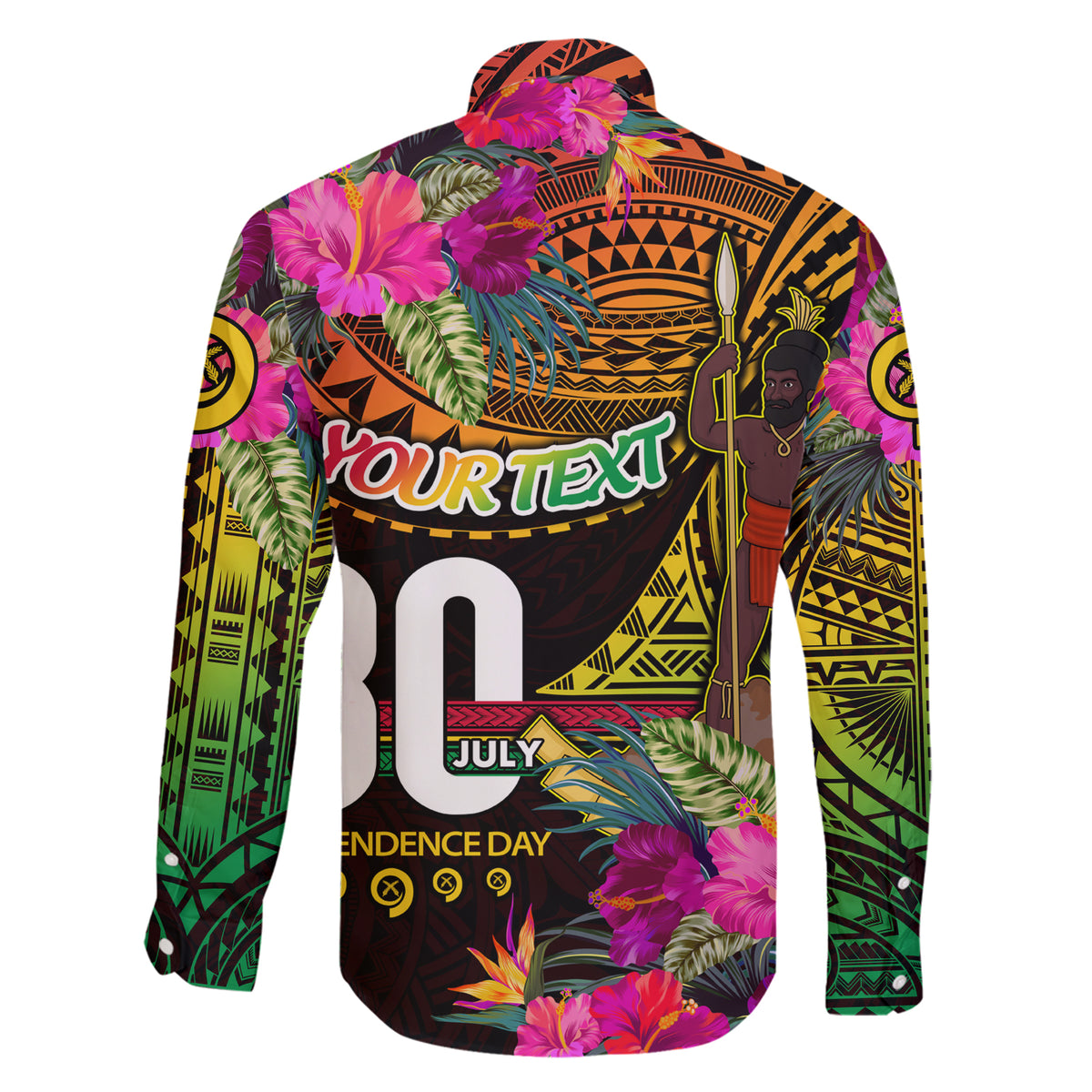 Personalised Vanuatu Independence Day 30 July Family Matching Short Sleeve Bodycon Dress and Hawaiian Shirt Hibiscus Polynesian Pattern