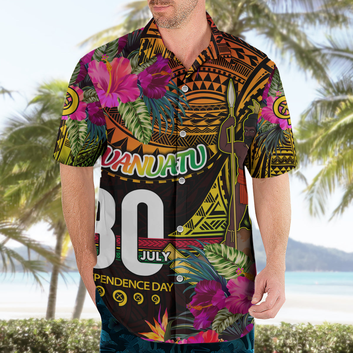 Personalised Vanuatu Independence Day 30 July Hawaiian Shirt Hibiscus Polynesian Pattern