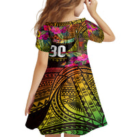 Personalised Vanuatu Independence Day 30 July Kid Short Sleeve Dress Hibiscus Polynesian Pattern DT02 - Polynesian Pride