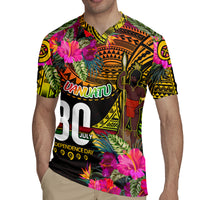 Personalised Vanuatu Independence Day 30 July Rugby Jersey Hibiscus Polynesian Pattern