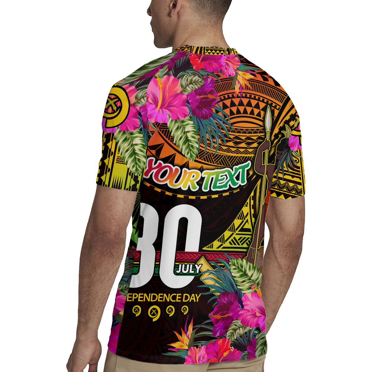 Personalised Vanuatu Independence Day 30 July Rugby Jersey Hibiscus Polynesian Pattern