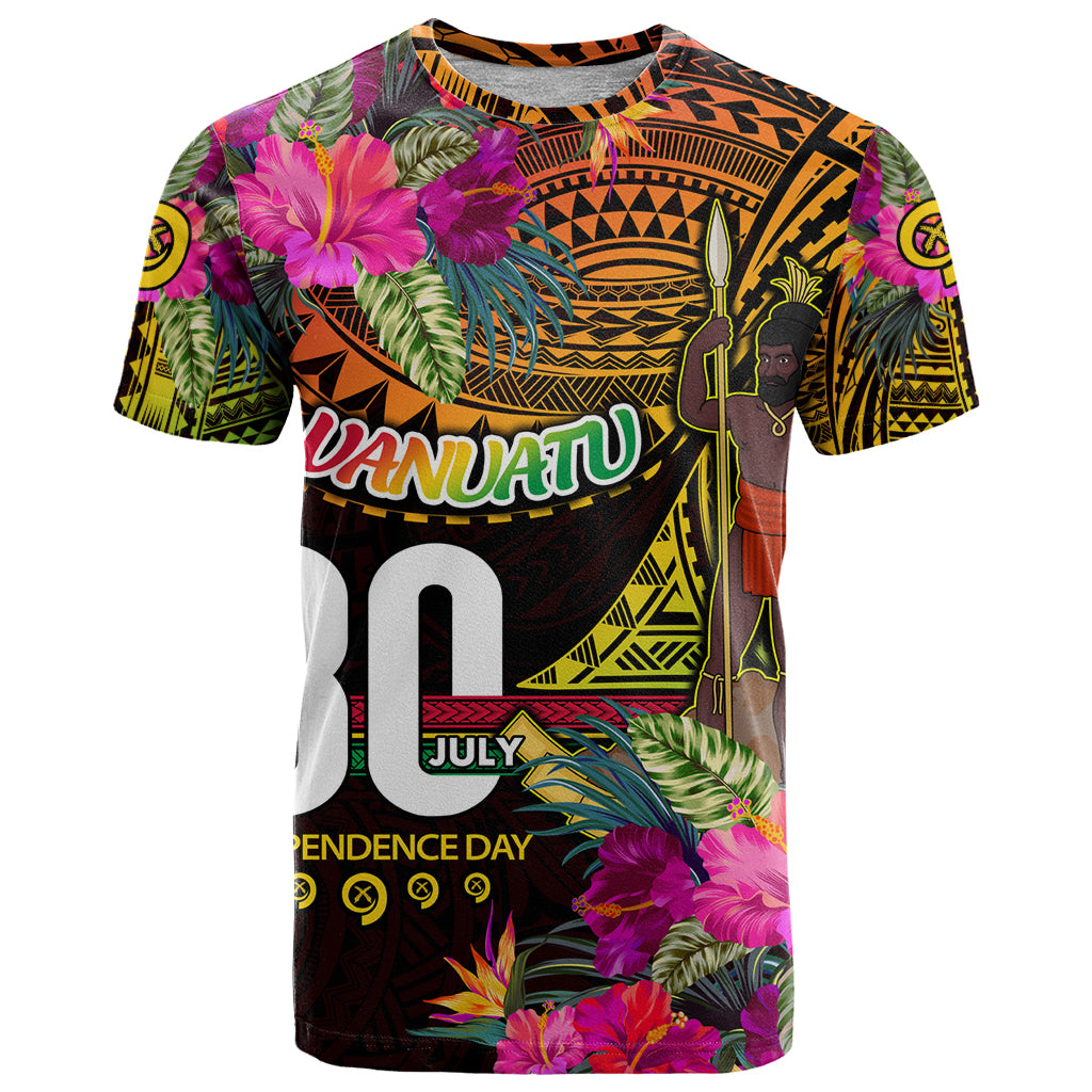 Personalised Vanuatu Independence Day 30 July T Shirt Hibiscus Polynesian Pattern DT02 Yellow - Polynesian Pride