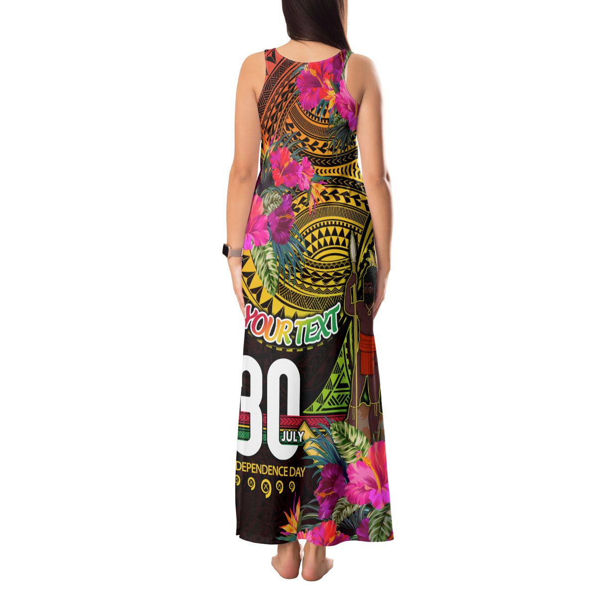 Personalised Vanuatu Independence Day 30 July Tank Maxi Dress Hibiscus Polynesian Pattern