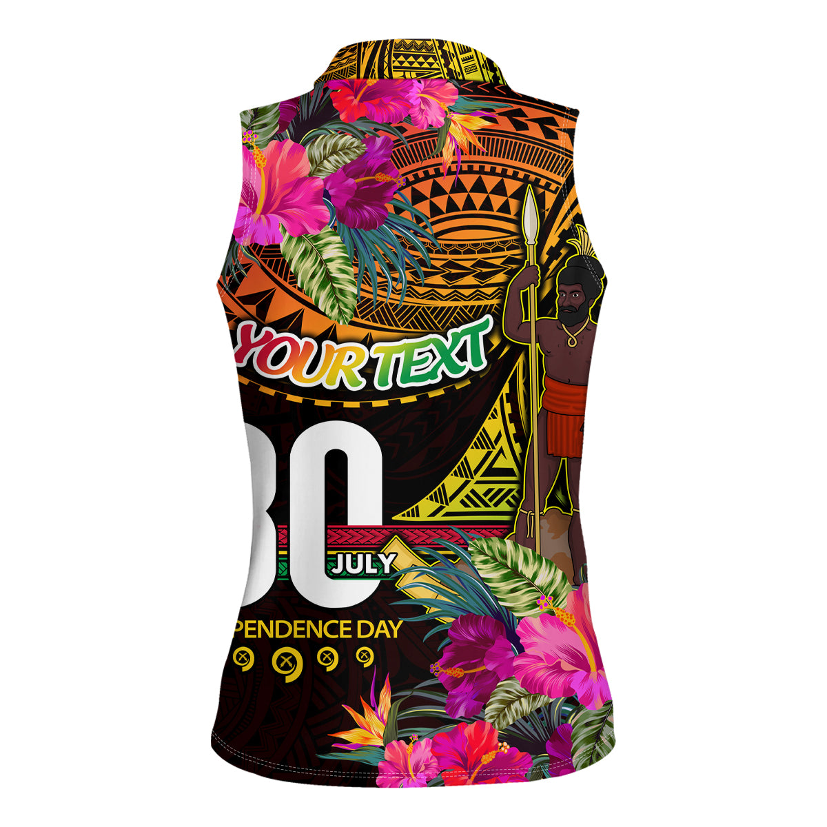 Personalised Vanuatu Independence Day 30 July Women Sleeveless Polo Shirt Hibiscus Polynesian Pattern DT02 - Polynesian Pride