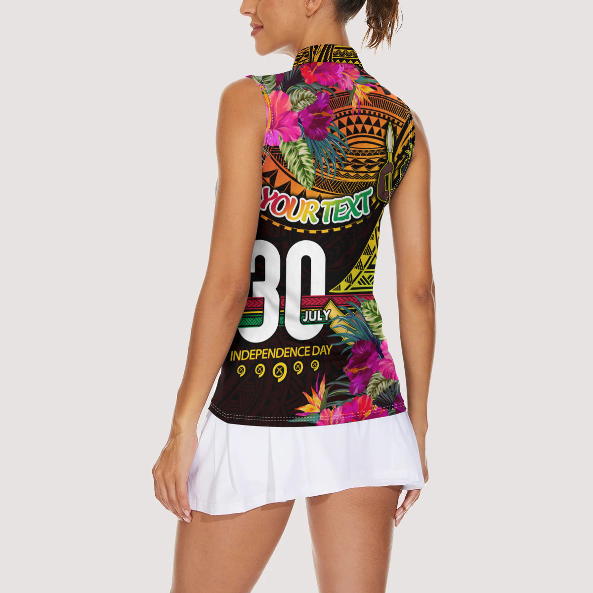 Personalised Vanuatu Independence Day 30 July Women Sleeveless Polo Shirt Hibiscus Polynesian Pattern DT02 - Polynesian Pride