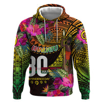 Personalised Vanuatu Independence Day 30 July Zip Hoodie Hibiscus Polynesian Pattern