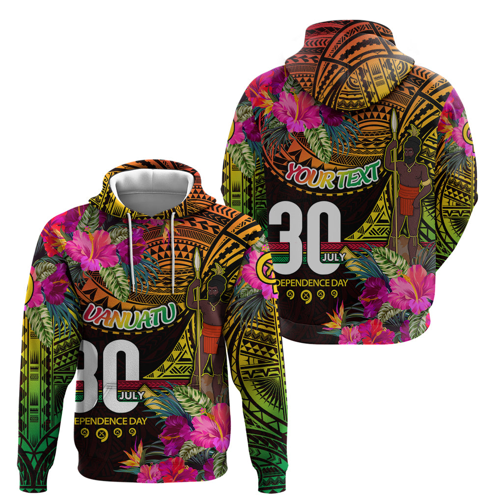 Personalised Vanuatu Independence Day 30 July Zip Hoodie Hibiscus Polynesian Pattern
