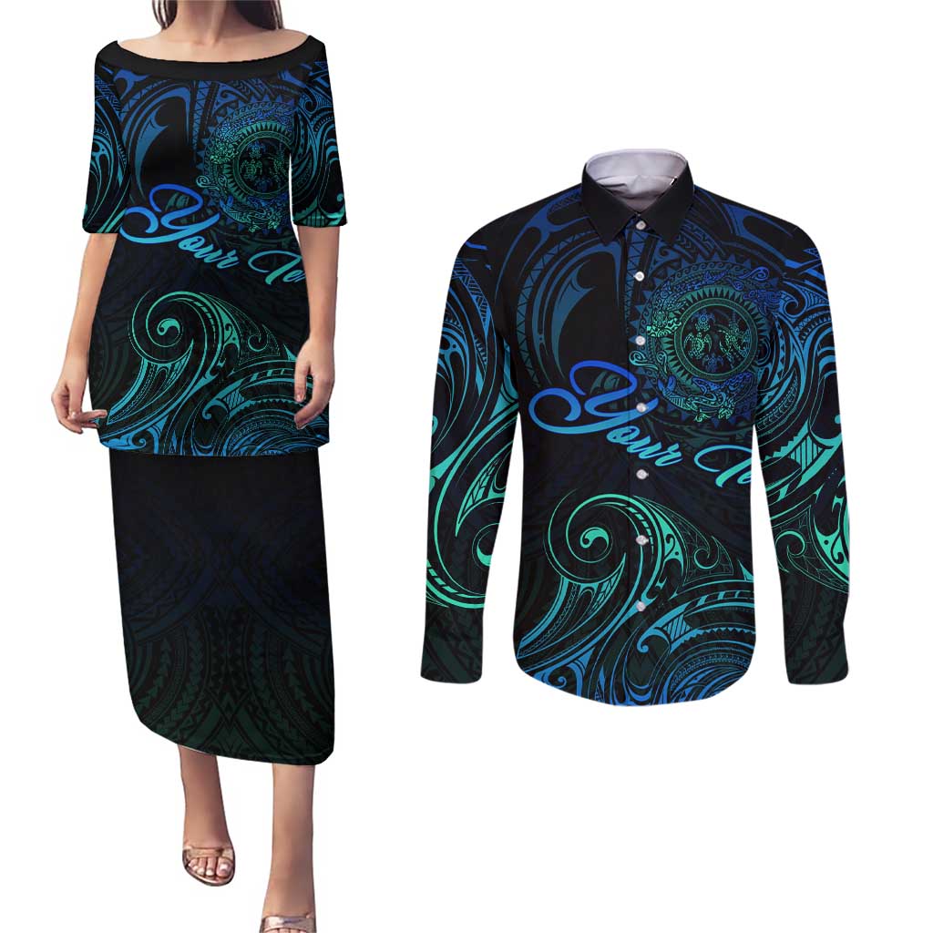 Sea Animal Polynesia Couples Matching Puletasi and Long Sleeve Button Shirt Polynesian Pattern