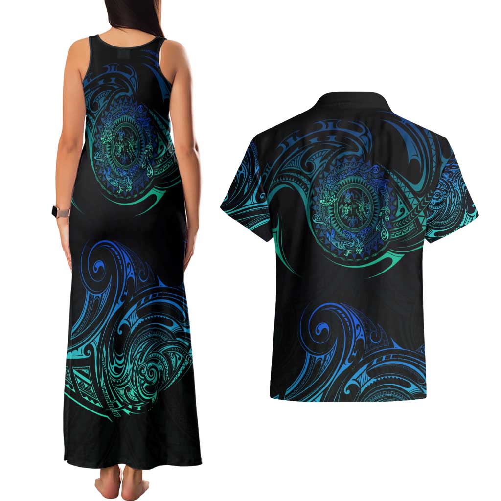 Sea Animal Polynesia Couples Matching Tank Maxi Dress and Hawaiian Shirt Polynesian Pattern