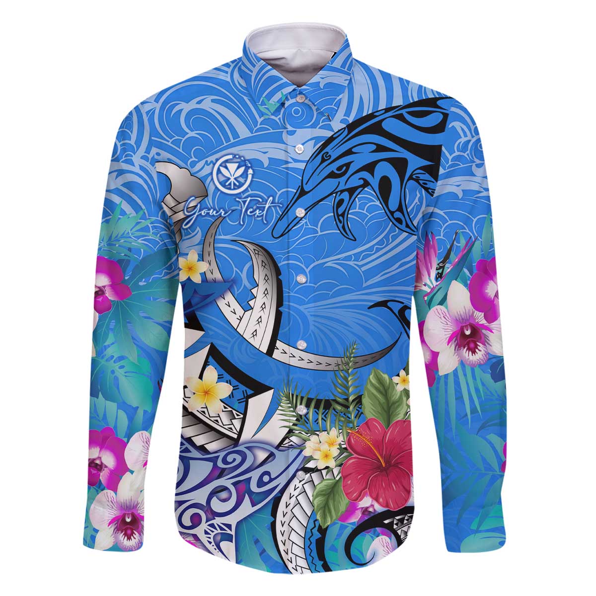 Aloha Hawaii Family Matching Off Shoulder Short Dress and Hawaiian Shirt Dolphins and Fish Hook Hibiscus