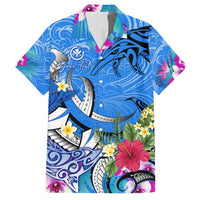 Aloha Hawaii Family Matching Short Sleeve Bodycon Dress and Hawaiian Shirt Dolphins and Fish Hook Hibiscus