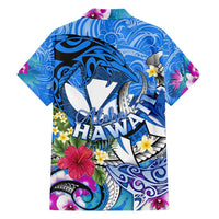 Aloha Hawaii Family Matching Short Sleeve Bodycon Dress and Hawaiian Shirt Dolphins and Fish Hook Hibiscus