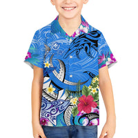 Aloha Hawaii Family Matching Short Sleeve Bodycon Dress and Hawaiian Shirt Dolphins and Fish Hook Hibiscus