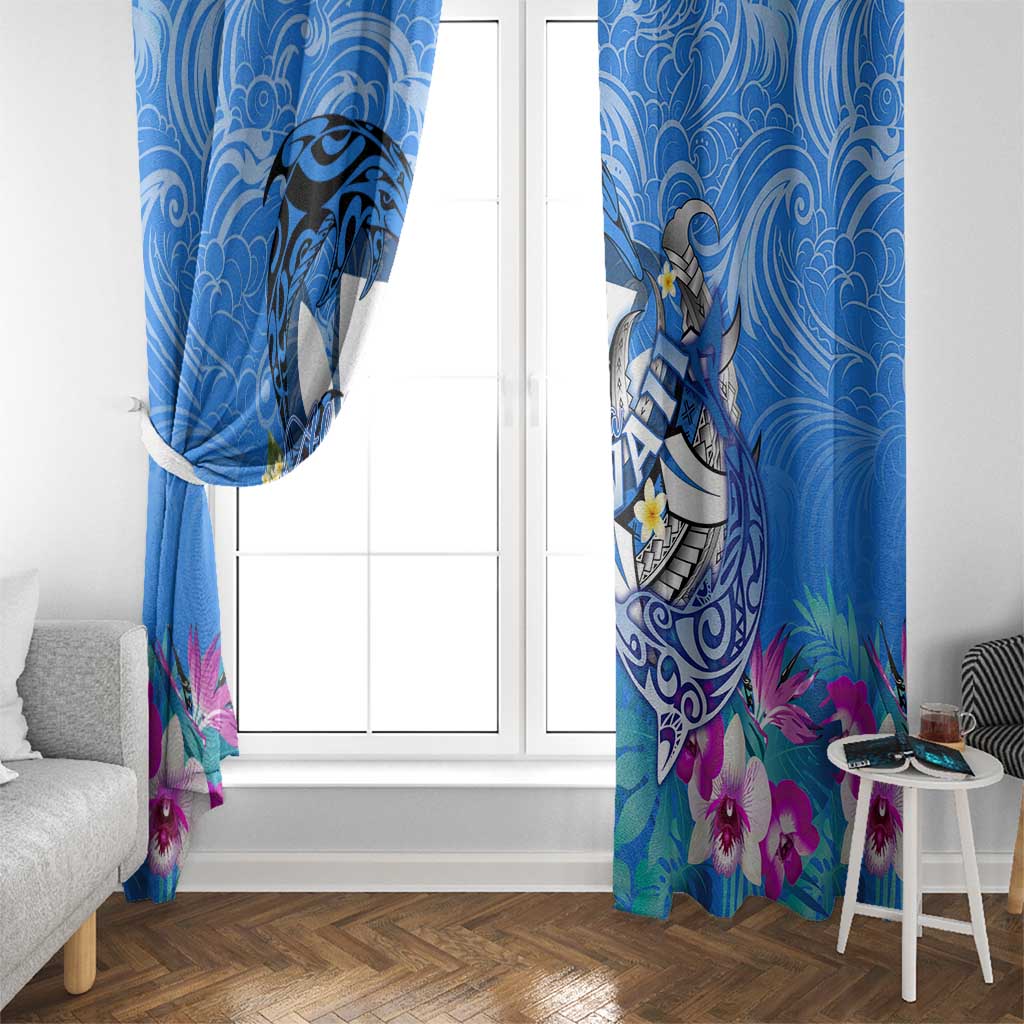 Aloha Hawaii Window Curtain Dolphins and Fish Hook Hibiscus