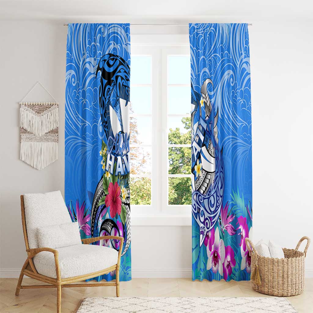 Aloha Hawaii Window Curtain Dolphins and Fish Hook Hibiscus