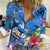 Aloha Hawaii Women Casual Shirt Dolphins and Fish Hook Hibiscus