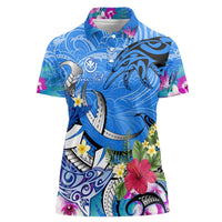 Aloha Hawaii Women Polo Shirt Dolphins and Fish Hook Hibiscus